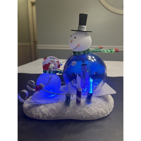 Acrylic Light Up Color Changing Snowman Sledding Christmas JCP JC Penney Tested - Picture 1 of 16